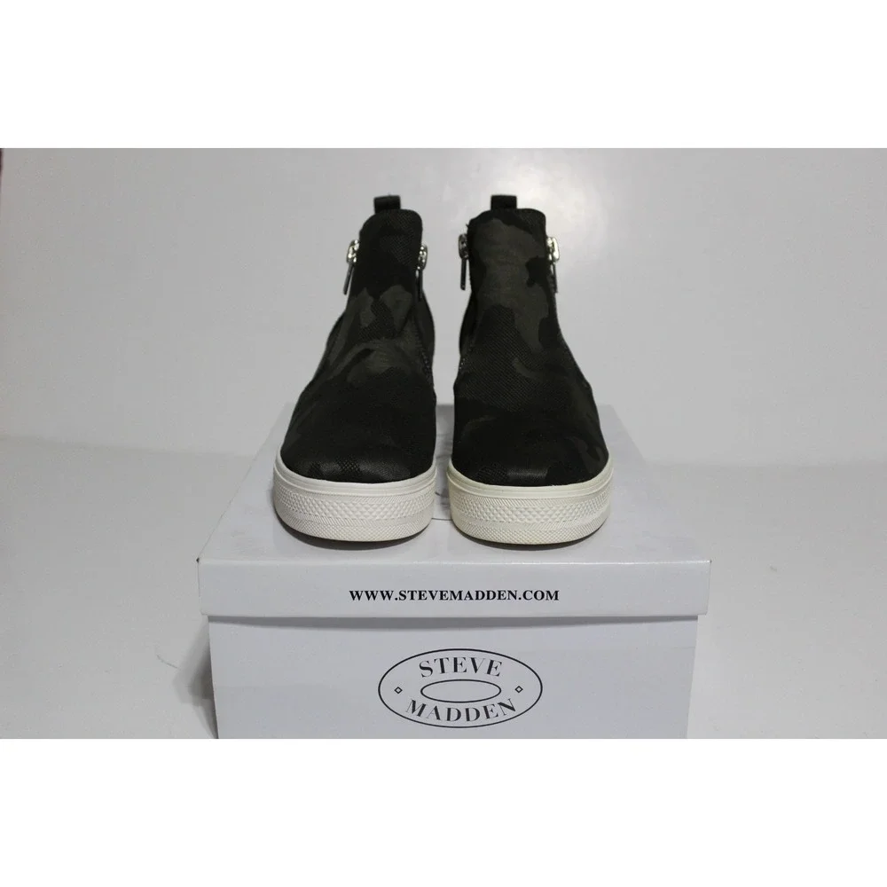 Steve Madden Wedgie WEDG01S1 Womens 10 Sneaker Gray Camo Side Zip Wedge Shoes